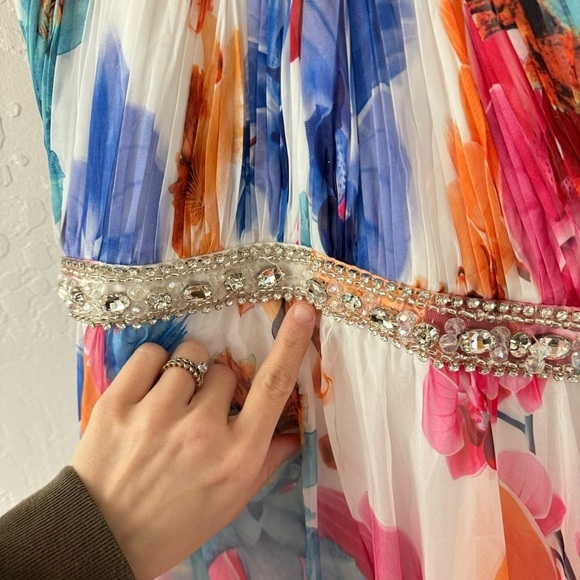 Ieena Mac Duggal 2219 Rhinestone Trim Floral Chiffon Chunky Criss Back Strap 16 - Picture 10 of 13